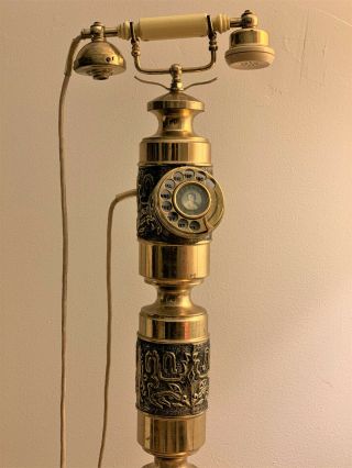 Vintage Mid - Century Modern Brass Floor Standing Rotary Phone