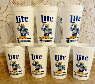 Green Bay Packers Miller Lite Set Of 7 Plastic Cups Nfl / 2019 Packer Gear Euc