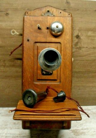 Vintage Wooden Telephone Wall Mount Crank Modified Estate Find Empty
