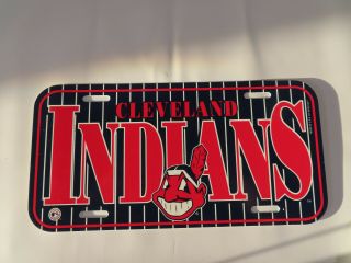 1990s Cleveland Indians Chief Wahoo Striped Plastic License Plate