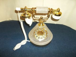 Vintage Hollywood Regency French Style Glass/ Crystal & Brass Telephone -