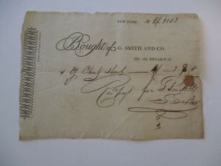 Antique 19th Century Receipt Historic Documents American G Smith & Co Ny 1803