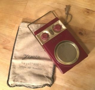 Vintage Zenith Royal 500 Transistor Radio Tubeless With Cloth Bag