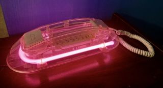 Vintage Clear With Retro Hot Pink Neon Light Corded East - West Telephone