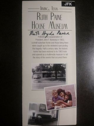 Ruth Hyde Paine Authentic Hand Signed Autograph 4x8 Flyer - Jfk Assassination