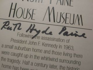 RUTH HYDE PAINE Authentic Hand Signed Autograph 4X8 FLYER - JFK ASSASSINATION 2
