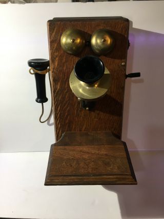 Antique Oak Western Electric Wall Phone 1890 