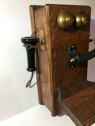 Antique Oak Western Electric Wall Phone 1890 ' S MAGNETO AND RINGS SOLID 2