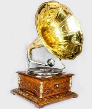 Vintage 1880 Hmv Gramophone With Antique Old Music Square Box Phonograph