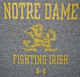 Mens Retro Gray Under Armour Notre Dame Fighting Irish Graphic T Shirt Size M