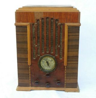 C.  1935 Antique Zenith 808 Tombstone " Skyscraper " 5 - Tube Radio Wood Cabinet