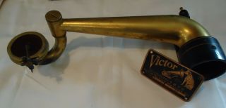 Antique Victrola Phonograph Exhibition Reproducer Gold Tone Arm,  Name Plate
