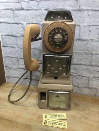 Vintage Automatic Electric Company 3 Slot Rotary Pay Phone Chrome And Tan