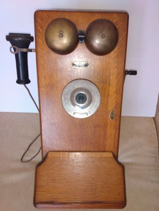 Antique Western Electric Oak Wall Crank Telephone Bakelite Receiver Mouthlabel