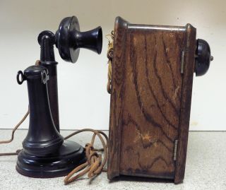 KELLOGG CANDLESTICK PHONE WITH RINGER BOX ANTIQUE 2