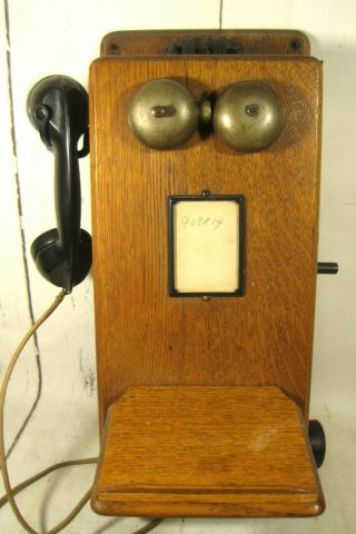 Vintage Oak Stromberg Carlson Hand Crank Wall Mount Telephone