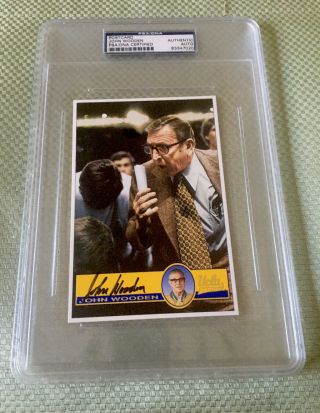John Wooden Autograph Post Card Psa Authenticated Signed Slabbed.