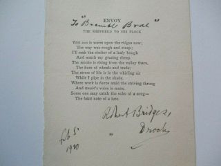 Robert Bridges Autograph Famous Poet Signed On Book Page Poem Antique Enyoy Old