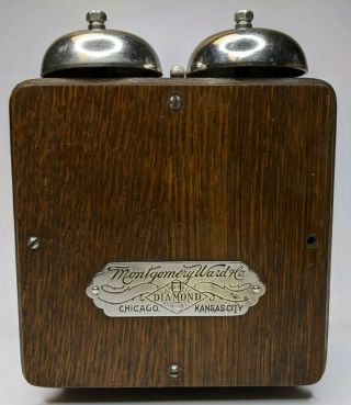 Montgomery Ward Ringer Box Oak Candlestick Telephone Chrome Bells Plate Antique