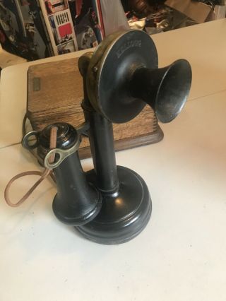 Antique 1908 Kellogg Candlestick Telephone Vintage Wood Crank Case 3