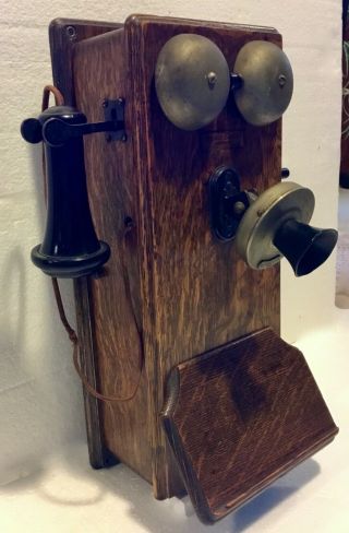 RARE Antique Wall Phone 1907 Western Electric 329W Oak Wood Hand Crank 2