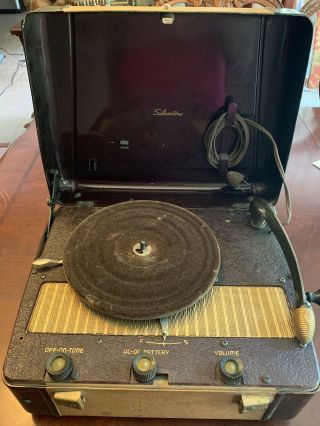 Vintage Silvertone Portable Wind Up Crank Phonograph Record Player 1948 8168