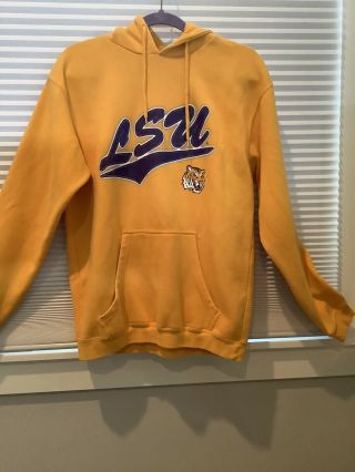 Vintage Lsu Hoodie Sweatshirt Mens Size L Ncaa Tigers Purple Gold Hoodie