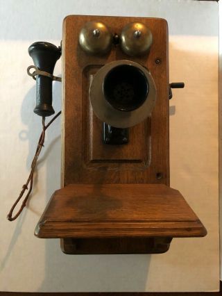 Antique Hand Crank Wall Telephone Phone Wood Case