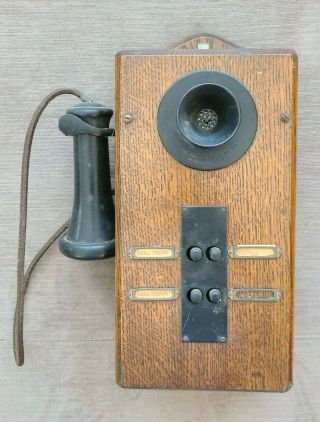 Vintage Antique The Conn Tel & Elec Co Wood Wall Telephone Phone