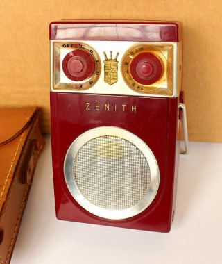 Zenith Royal 500 Maroon " Owl Eye " Transistor Radio - 7zt40 Chassis -