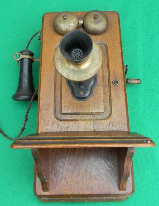 Vintage Antique Kellogg Oak Wall Telephone Phone