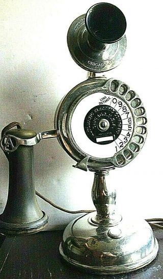 Strowger 11 Digit Candlestick Chrome Telephone 1st Dial Phone Complete