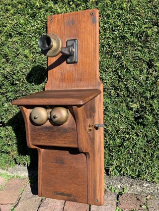 Lg.  Antique Stromberg Carlson Oak Wall Telephone Co Rochester Ny Repair Project