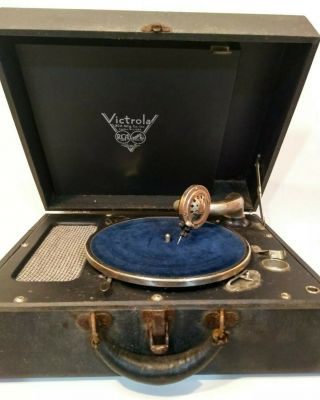 Antique Rca Victrola Phonograph Record Player Crank Suitcase Camden Nj