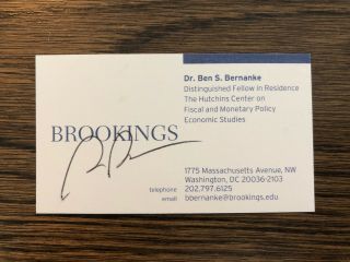 Dr Ben Bernanke Former Chairman Federal Reserve Signed Autographed Business Card