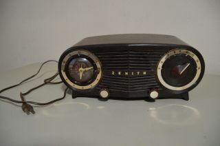 Vintage Zenith Tube Radio Brown Owl Eyes Brown Mcm 1950 