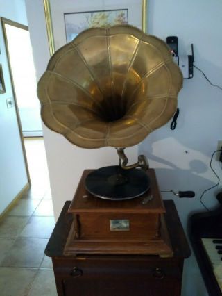 Antique Victor Victrola Hmv Phonograph Record Player Wood Talking