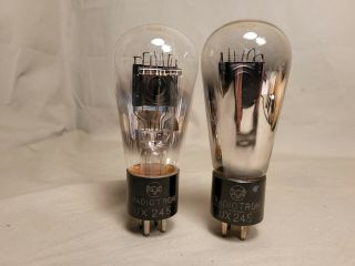 Matched Pair Vintage Rca Radiotron Ux - 245 Tubes Large Globe 45 Strong