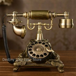 Retro Rotary Handset Vintage Antique Desk Resin Telephone European Style Bronze