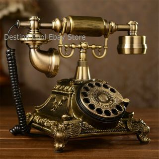 Retro Rotary Handset Vintage Antique Desk Resin Telephone European Style Bronze 2