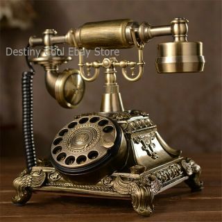 Retro Rotary Handset Vintage Antique Desk Resin Telephone European Style Bronze 3