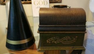 1903 Thomas A Edison Standard Cylinder Phonograph W Horn & 8 Cylinders