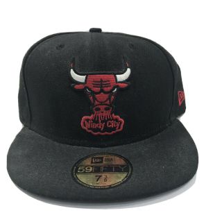 Nba Chicago Bulls Windy City Black Red Fitted Era 59fifty Cap Hat Size 7 3/8