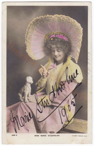 Stage Actress And Singer Marie Studholme.  Signed Postcard Dated 1905