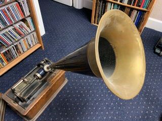 Edison Home Phonograph With Horn And 12 Cylinders