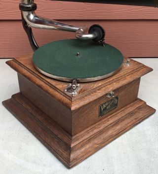 Antique Oak Victor II Talking Machine Phonograph & Horn 3