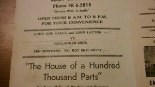 1959 Nwa Vintage Wrestling Program Don Eagle Layton Atlas Gallagher Wwf Mcclarit