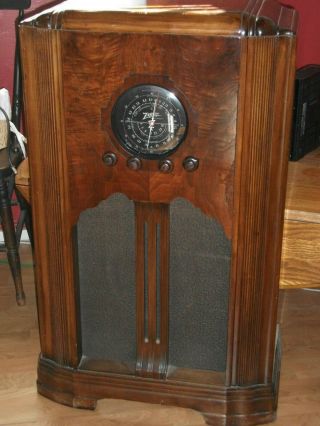 1936/37 Zenith 5s151 Black Dial Console Radio Cabinet - Restored Cabinet & Chassis