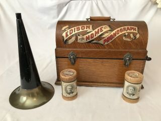 Edison Model A (?) H15029 " Edison Home Phonograph " With Horn And Cylinders Great