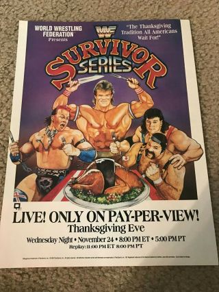 Rare 1993 Wwf Survivor Series Poster Print Ad Lex Luger Tatanka Steiner Brothers
